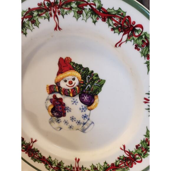 Retired Christopher Radko Holiday Snowman Christmas Tree Salad Plate New - Picture 1 of 5